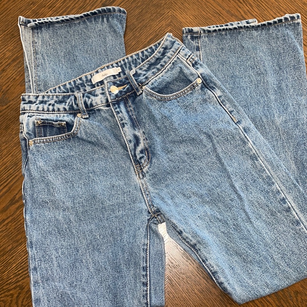 ADIKA High Waist Split Hem Flare Light Wash Jeans Size Small